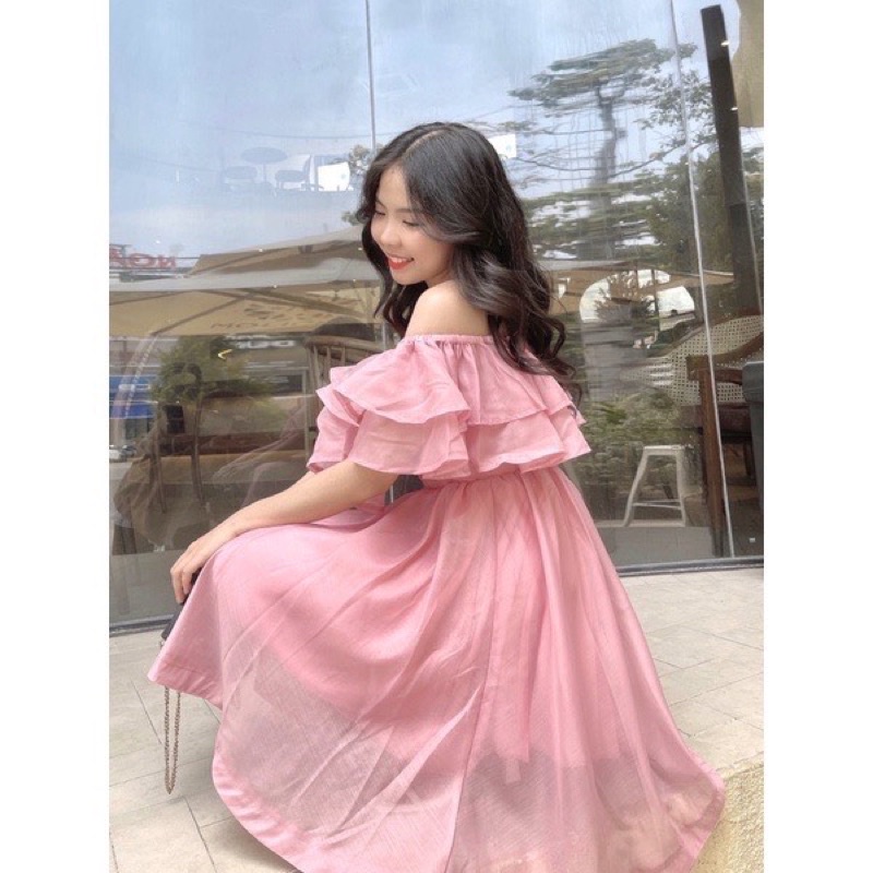 Đầm công chúa trễ vai ulzzang bèo tầng Blapink voan 2 lớp 5 màu xinh xỉu - Xuka Dress