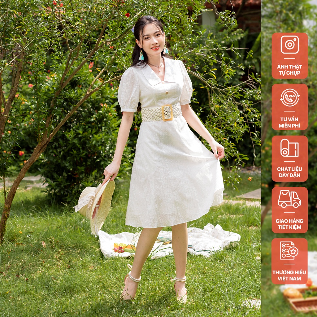 Váy cổ sen hoa nổi trắng CVT ( Không kèm đai )