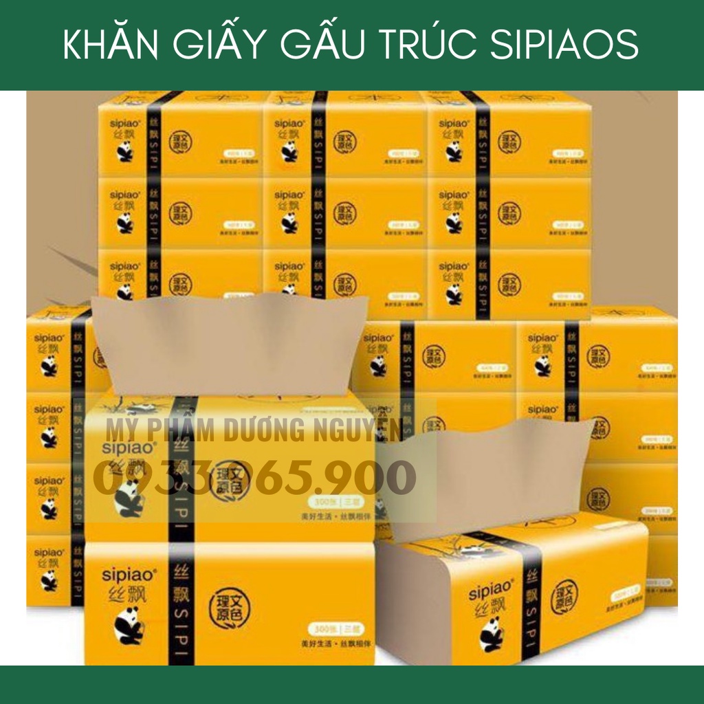 Khăn Giấy Gấu Trúc Sipiao 300 Tờ - 100% Bột Tre - Giấy Mềm Dai Siêu Thấm - Hút Nhanh