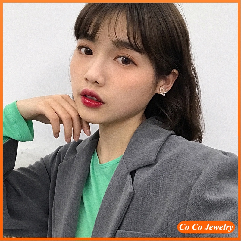 Đôi Bông Tai Hình Trái Tim Đính Đá Thời Trang Cho Nữ