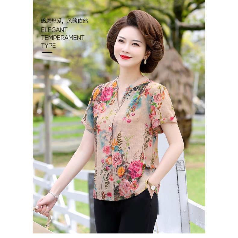 Áo Thun Tay Ngắn In Họa Tiết Phong Cách Phương Tây Thời Trang Mùa Hè Cho Nữ Trung Niên 50 Tuổi