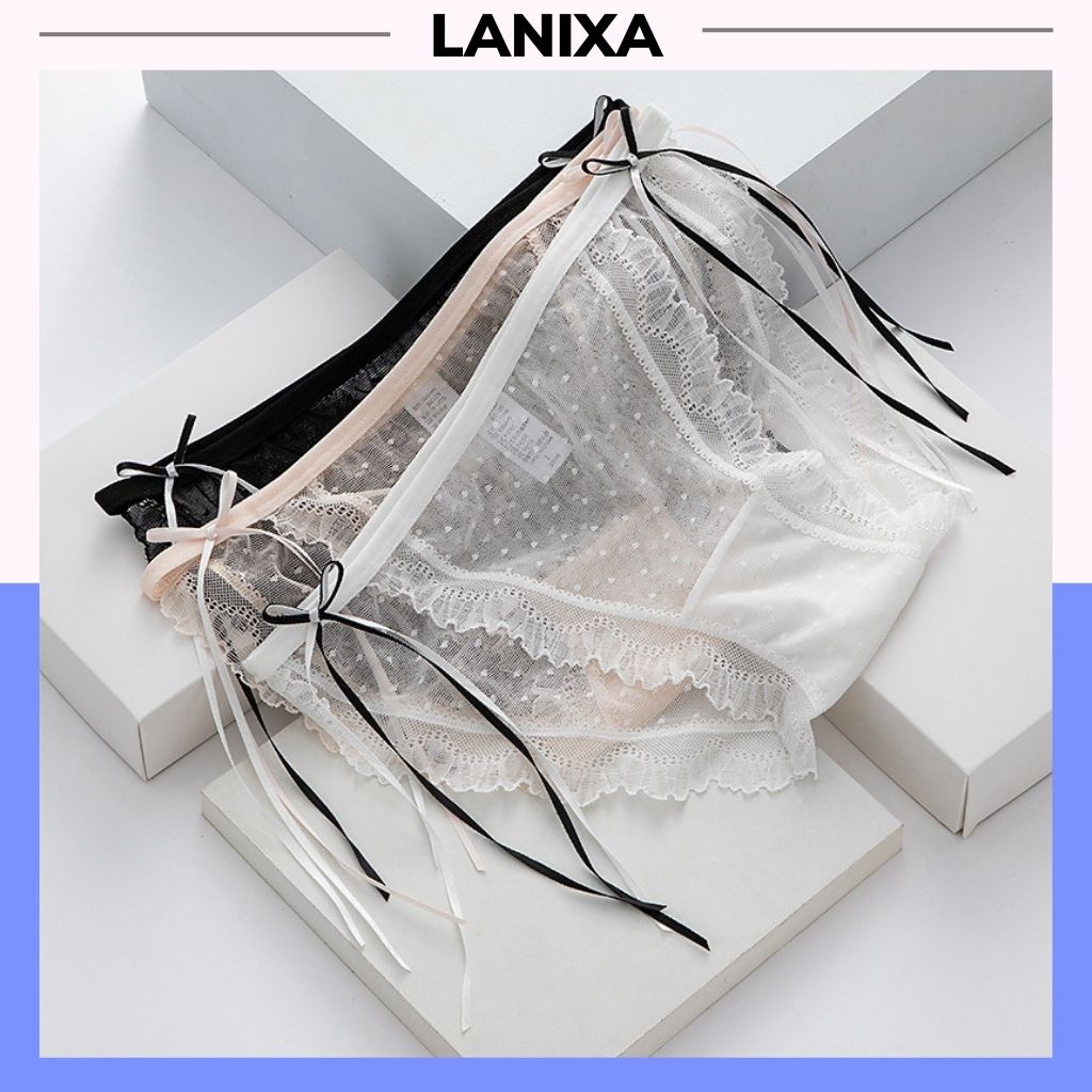 Quần lót nữ ren lưới cao cấp siêu mỏng xuyên thấu sexy gợi cảm, Quần chíp nữ đính nơ 2 bên quyến rũ LANIXA L547