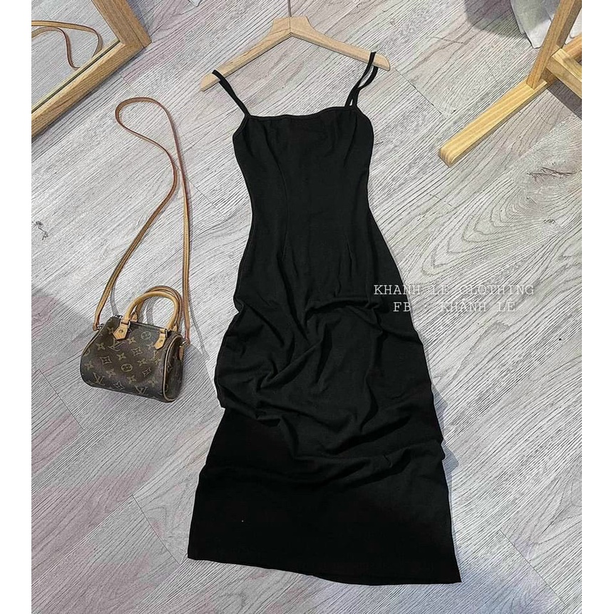 Váy body len tăm 2 dây dáng dài HN121
