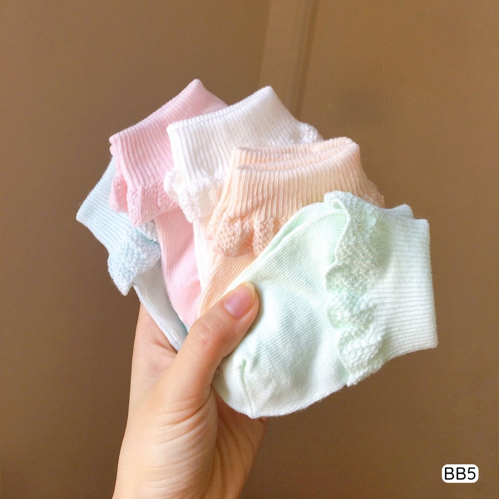 Tất Cổ Bèo Cho Bé Sơ Sinh Nắng Của Mẹ tất vớ chất Cotton cổ bèo nhún dễ thương nhiều màu cho bé gái _BB5