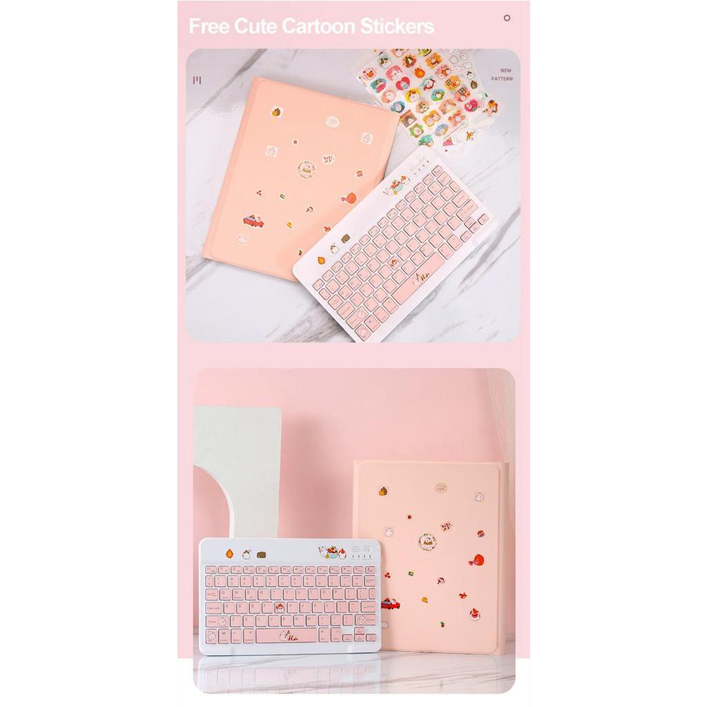 Tablet Keyboard Casing &amp; Pencil Holder Wireless Bluetooth Keyboard Soft Silicone Tabl