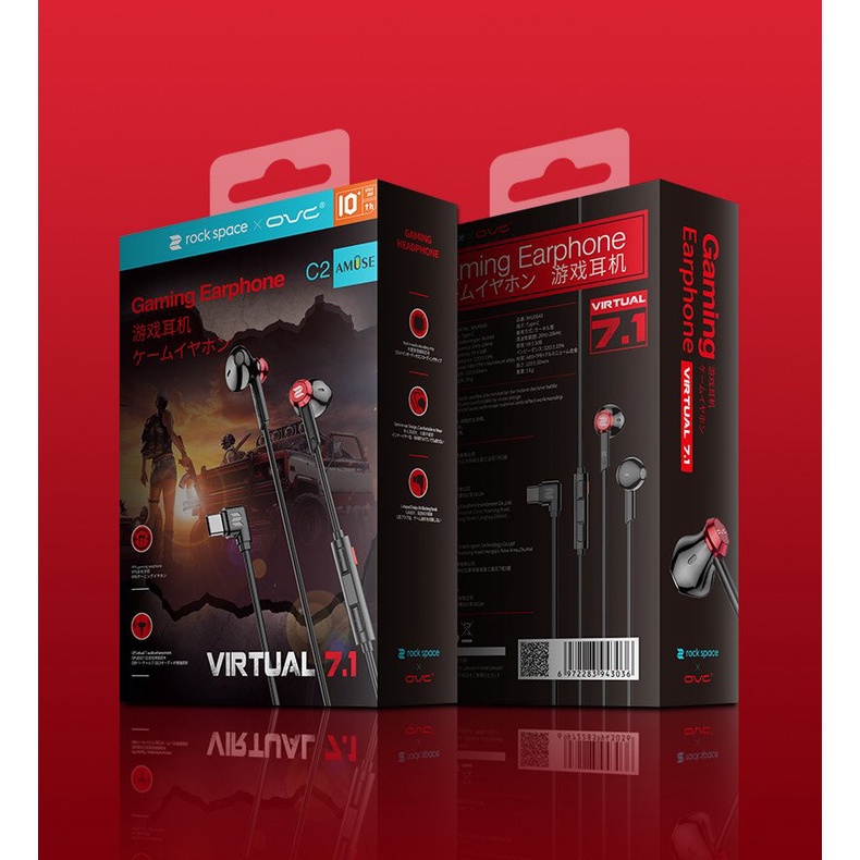 Tai nghe gaming có dây nhét tai Rockspace C2 chính hãng jack chuẩn Type C âm thanh chân thực chuyên chơi game - BH 1 năm