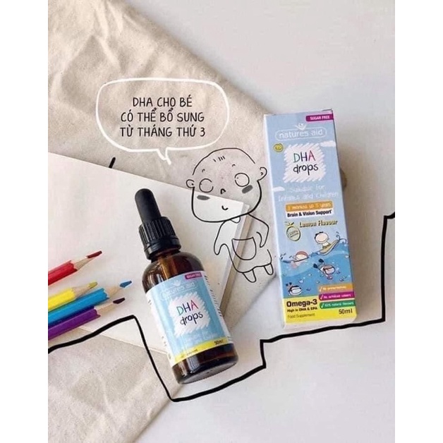 DHA Natures Aid Drops dạng giọt bổ sung Omega 3 cho bé từ 3 tháng tuổi tới 5 tuổi 50ml - The Caring Cube