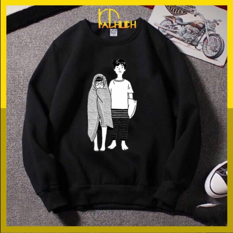Áo sweater nỉ in 2 ngừoi bút chì form nam nữ 40-80kg