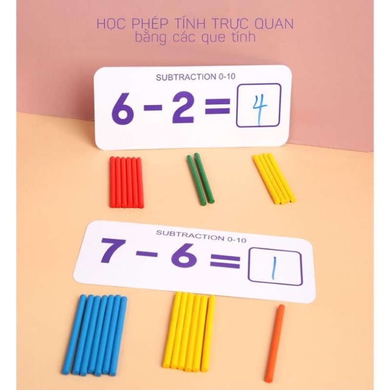 0[FreeShip - Sale Khủng] Dụng Cụ Học Tập Bộ 10 Thẻ Số, 100 Que Tính, Phép Tính Cho Bé Học Toán Như Siêu Trí Tuệ Việt Nam