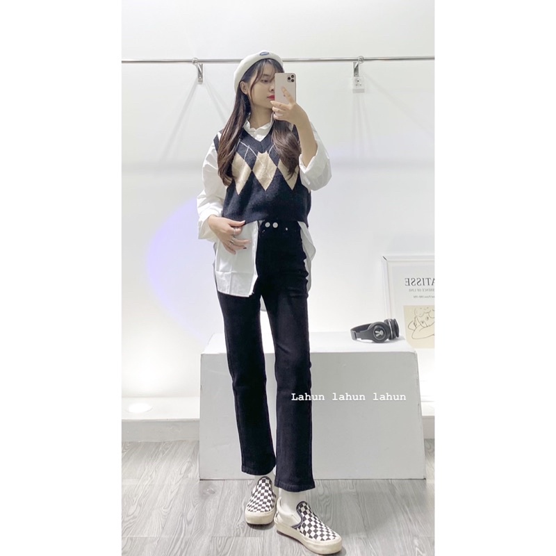 [ ảnh thật ] jean 2 cúc form đứng quần phong cách Hàn Quốc