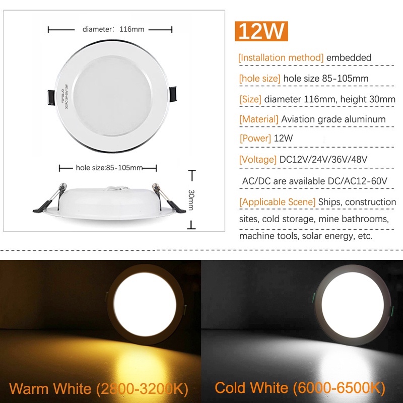 Đèn LED Siêu Mỏng DC AC 12v 24v 36V 48V 6W 9W 12W 15W 24W Dành Cho Tàu Thuyền