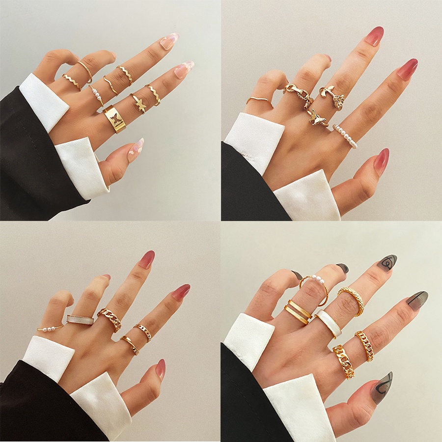 Set 5 / 6 / 10 Nhẫn Đeo Khớp Ngón Tay Đính Ngọc Trai Nhân Tạo Thời Trang Cho Nữ