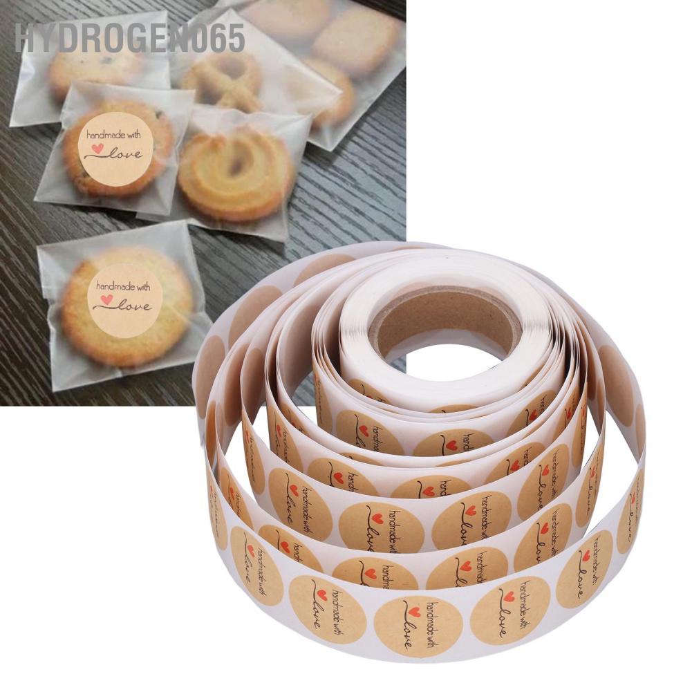 Hydrogen065 1 Roll Kraft Paper Stickers Handmade with Love Design Cute Heart Stationery Label for Food Labeling