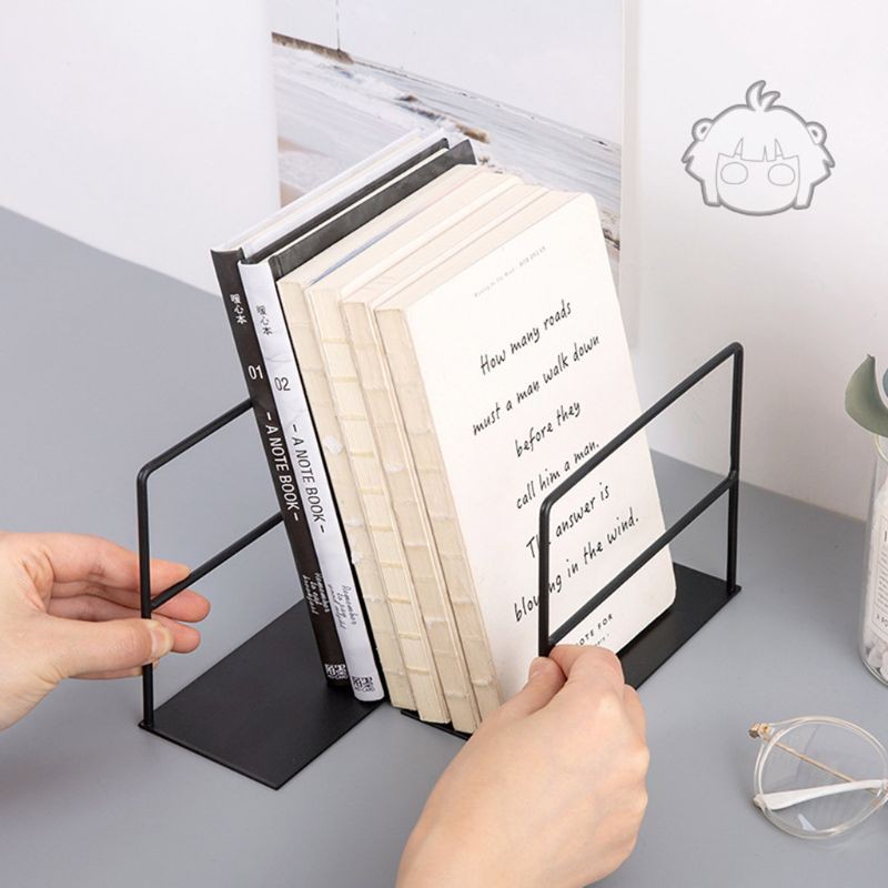 1 Cặp Giá Chặn Sách Để Bàn Bằng Sắt Thiết Kế Đơn Giản Tiện Dụng