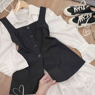 Set yếm đen + đầm trắng