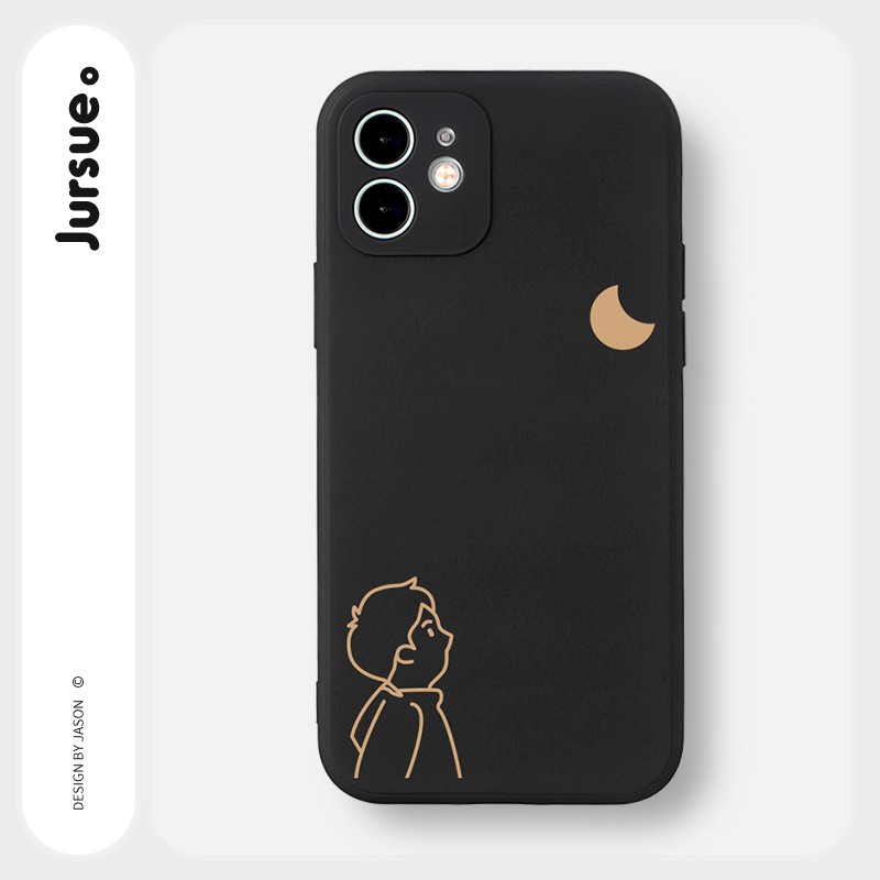 Ốp lưng JURSUE mềm hình cặp đôi dễ thương đẹp đen cho iPhone 13 12 11 Pro Max SE 2020 X XR XS ip 8 7 6 6S Plus kute Y61