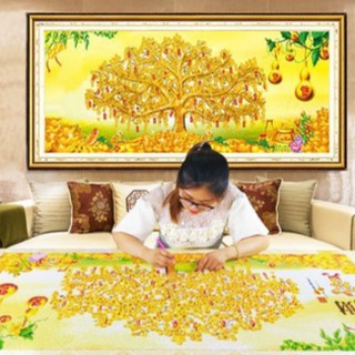 Tranh đính đá phát tài thịnh vượng-cây tiền vàng lg1352 kt 100x50cm