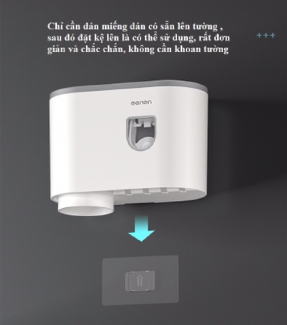 GQ376 Bộ nhả kem và cốc để bàn chải đánh răng tự động tiện lợi nhựa ABS an toàn (Tặng Kèm Miếng Dán)