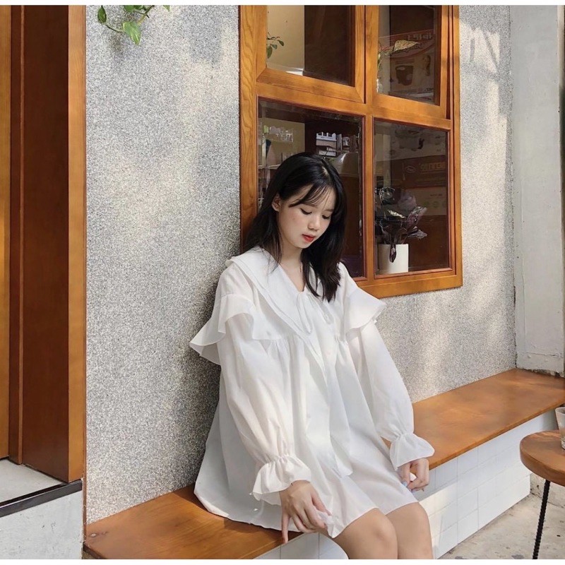 (CLIP THẬT) Áo babydoll thuỷ thủ cổ bèo ulzzang