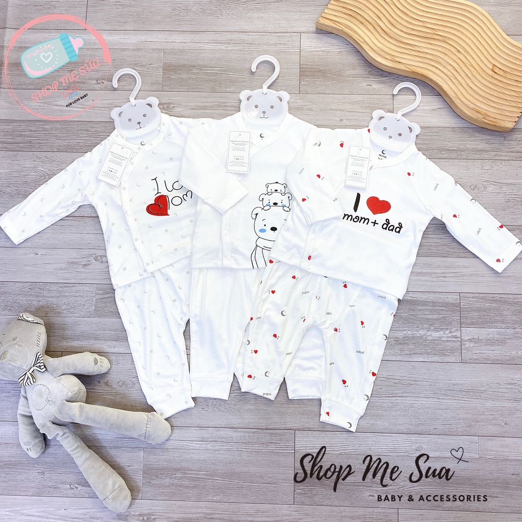MOON Bộ dài tay sơ sinh cài chéo cho bé sơ sinh chất liệu petit {3-7kg}