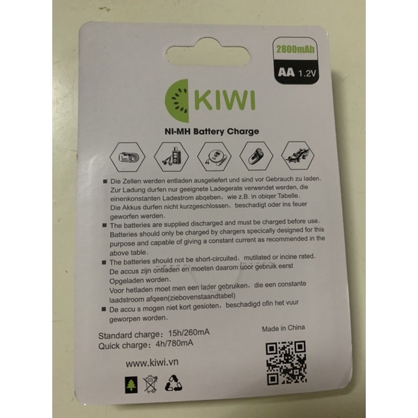 Vỉ pin sạc AA Kiwi dung lượng 2800mAh