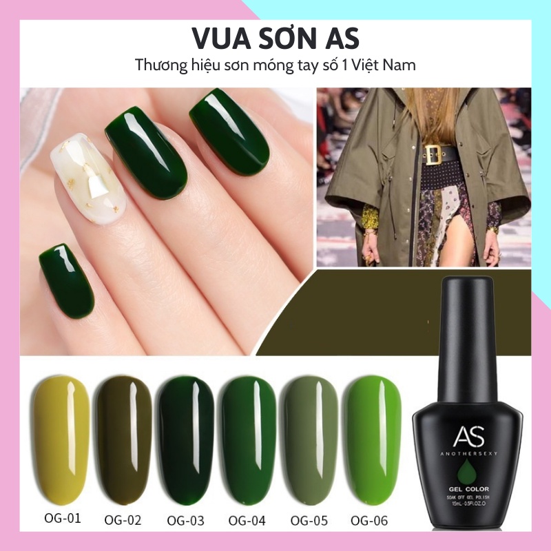 Sơn móng tay gel AS dùng máy hơ tone vàng chanh xanh lá cây xanh rêu VUA SƠN AS mã OG 15ml