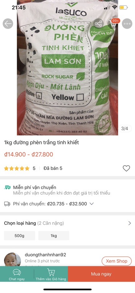 1kg đường phèn trắng tinh khiết Lam Sơn