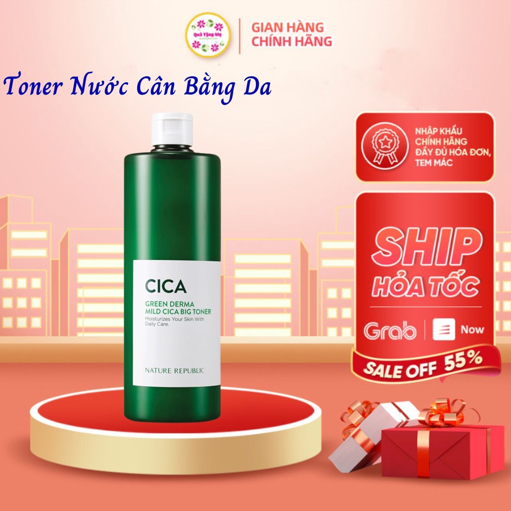 Nước cân bằng da Hàn Quốc Nature Republic Green Derma Mild Cica Big Toner 500ml Quatangme