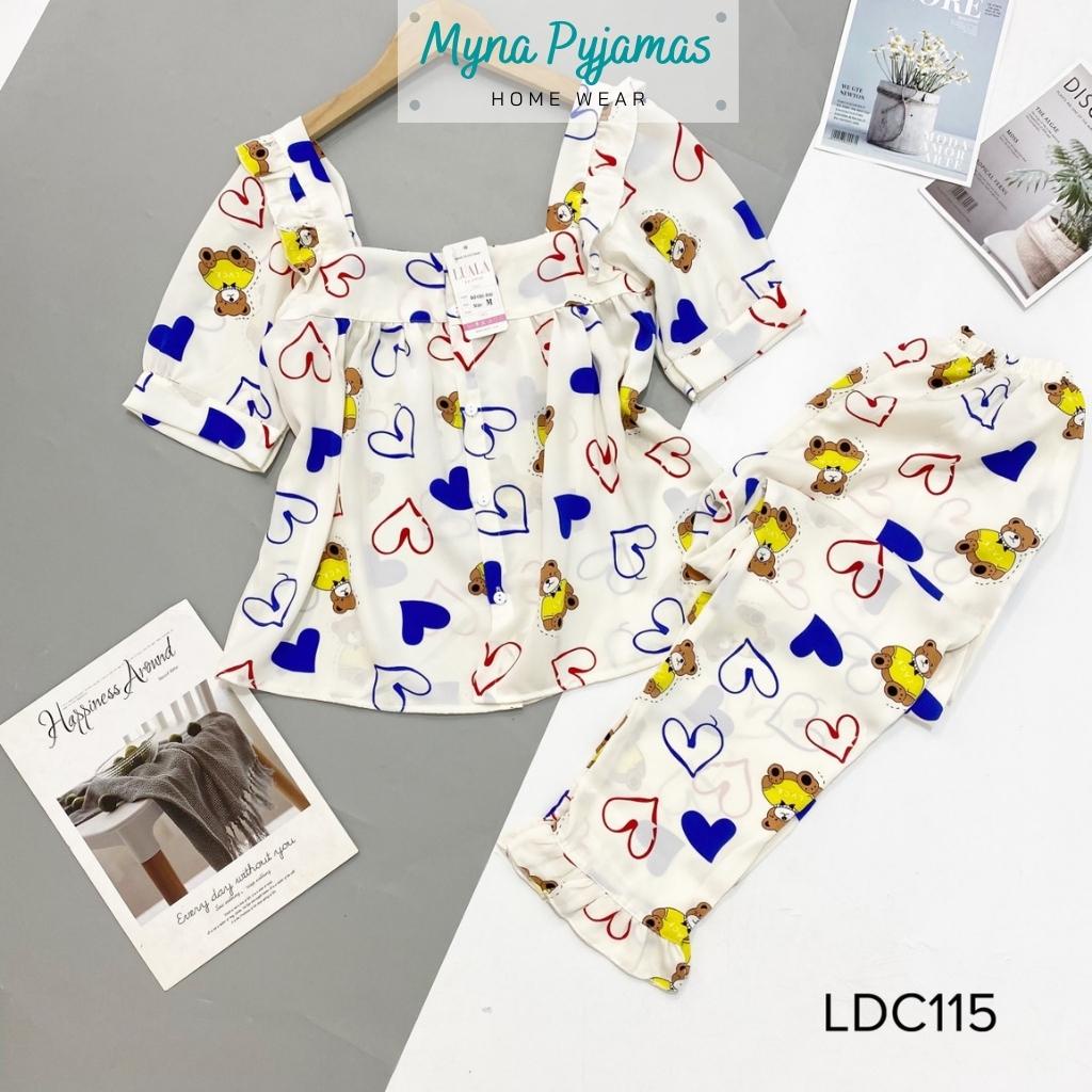 Bộ cộc dài nữ cổ vuông- Myna pyjamas ,chất lụa mango thoáng mát, hàng có size