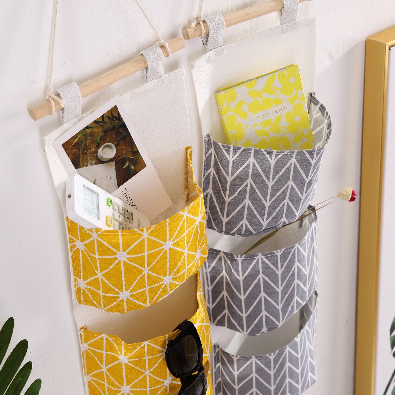 Túi Đựng Đồ Vải Canvas Treo Tường, Túi Treo Đồ Vintage 3 Ngăn 2355 Cr7