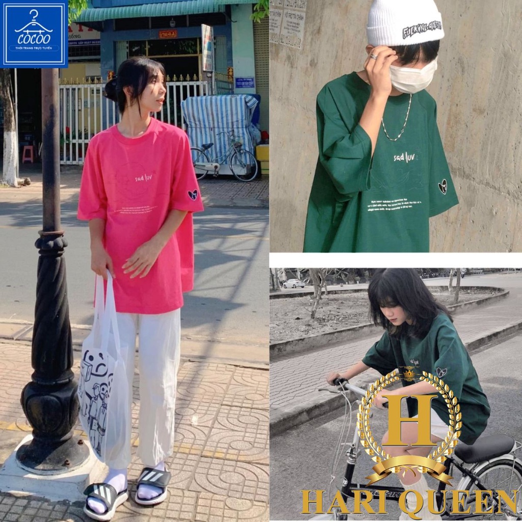 Sét áo thun tay lỡ Sadboi hồng, xanh rêu + chân váy tennis HARI