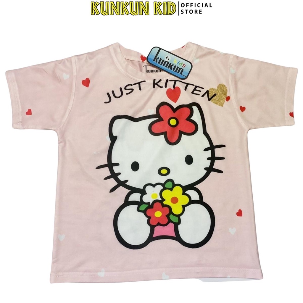 Quần áo bé gái  ngắn tay in 3D hình hello kitty size đại 10-60kg Kunkun Kid TP023 thun lạnh thoáng mát