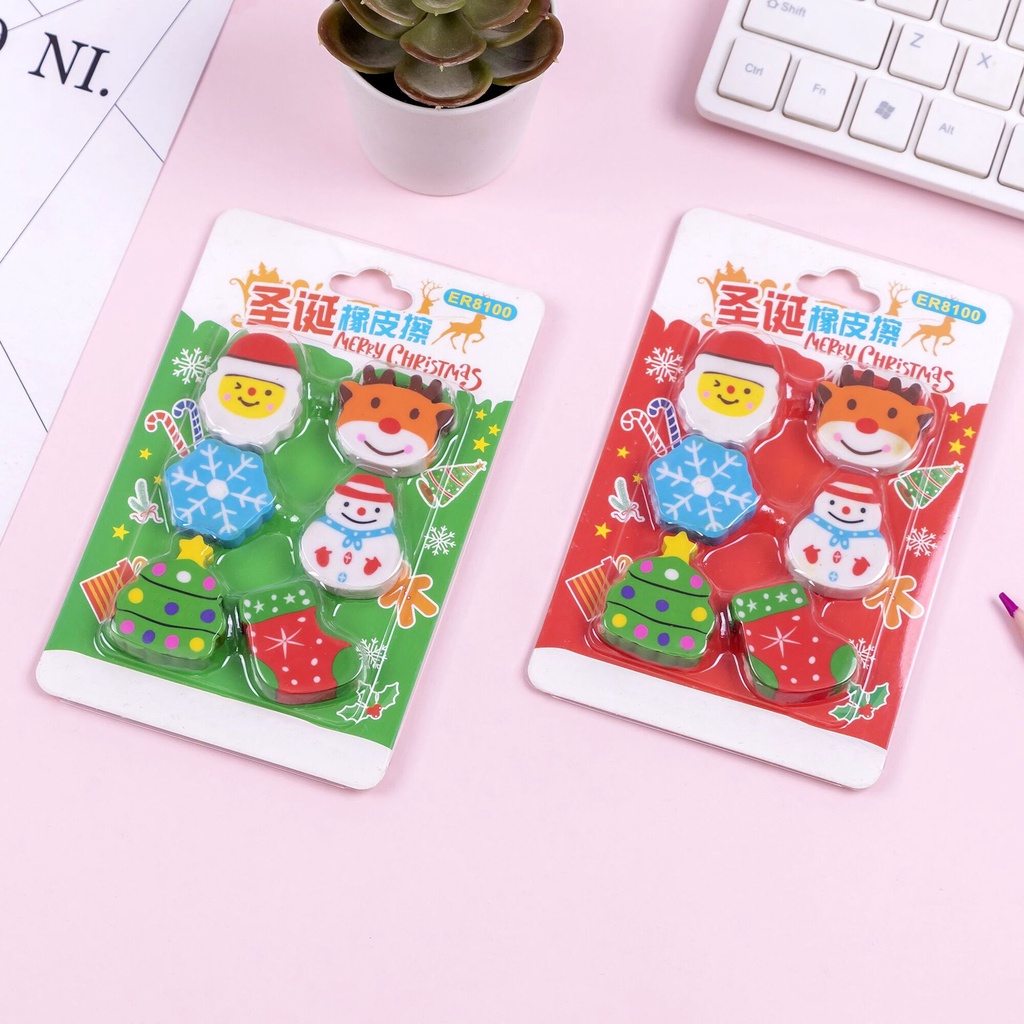 Set 6 gôm tẩy bút chì hình noel cute dễ thương tẩy siêu sạch giá rẻ cho bé NATO GT16