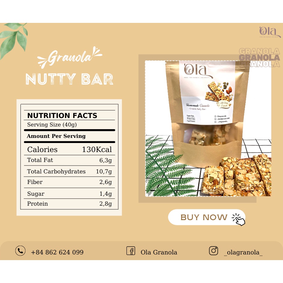 [Mã GROSALE giảm 10% đơn 150K] Nutty Granola Bar - Thanh Hạt Dinh Dưỡng 200gr - Ola Granola