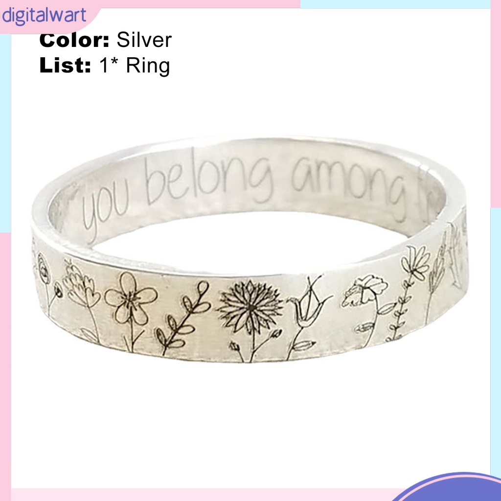 Nhẫn Hợp Kim Khắc Chữ Và Hoa Bồ Công Anh Thời Trang