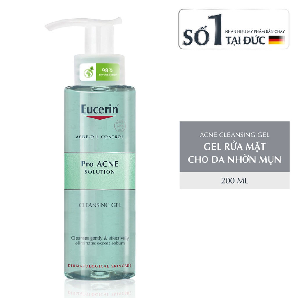 Sữa rửa mặt dạng gel dành cho da nhờn mụn Eucerin Pro Acne Solution Cleasing Gel 200ml