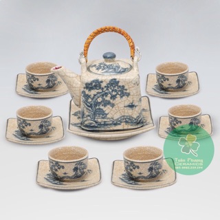 Ấm chén, bộ tách trà men rạn giả cổ, gốm Bát Tràng