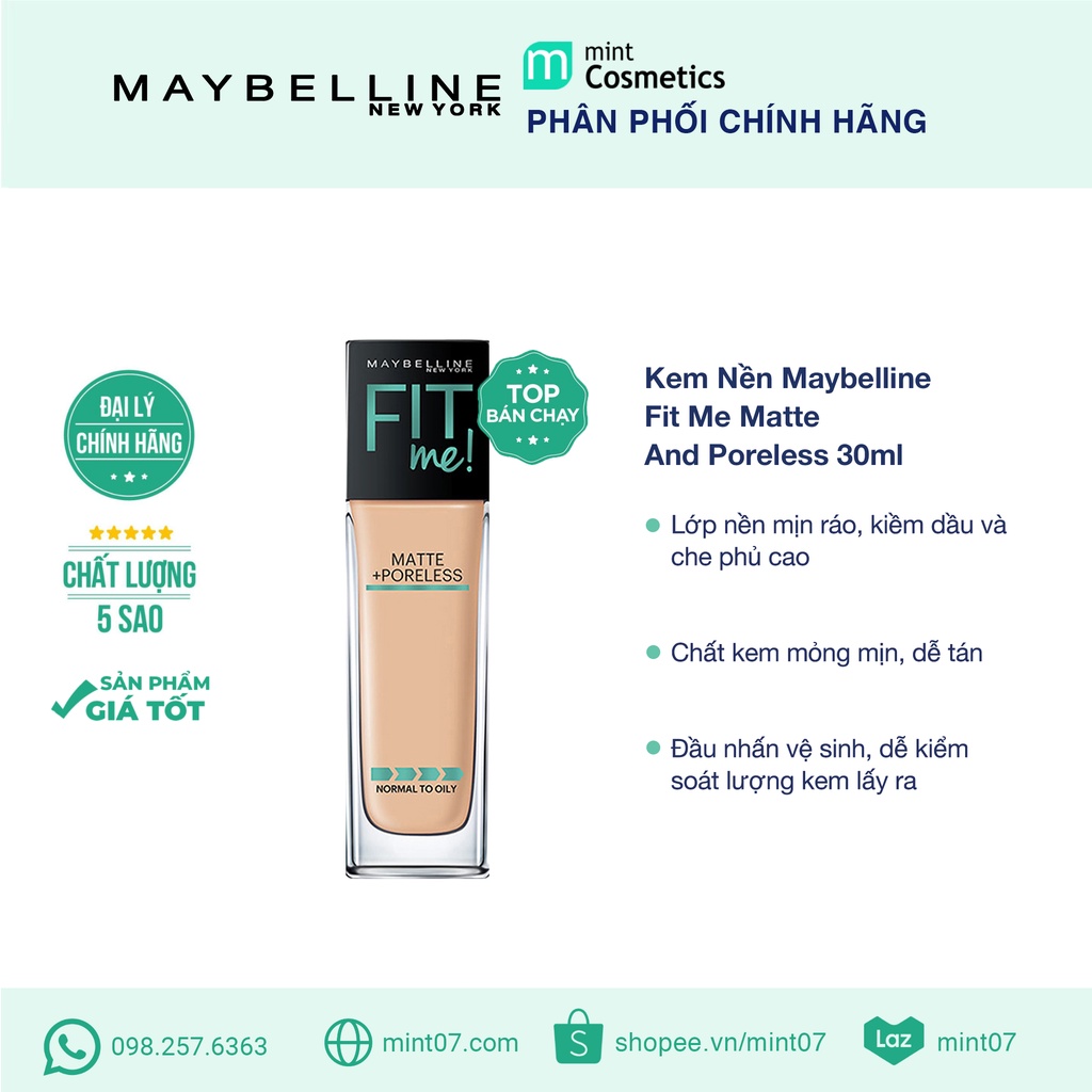 Kem Nền Maybelline Fit Me Mate Pore SPF22 (dạng pump)