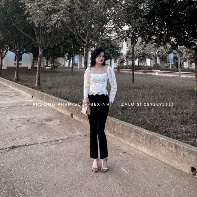 Áo ren quần loe vải