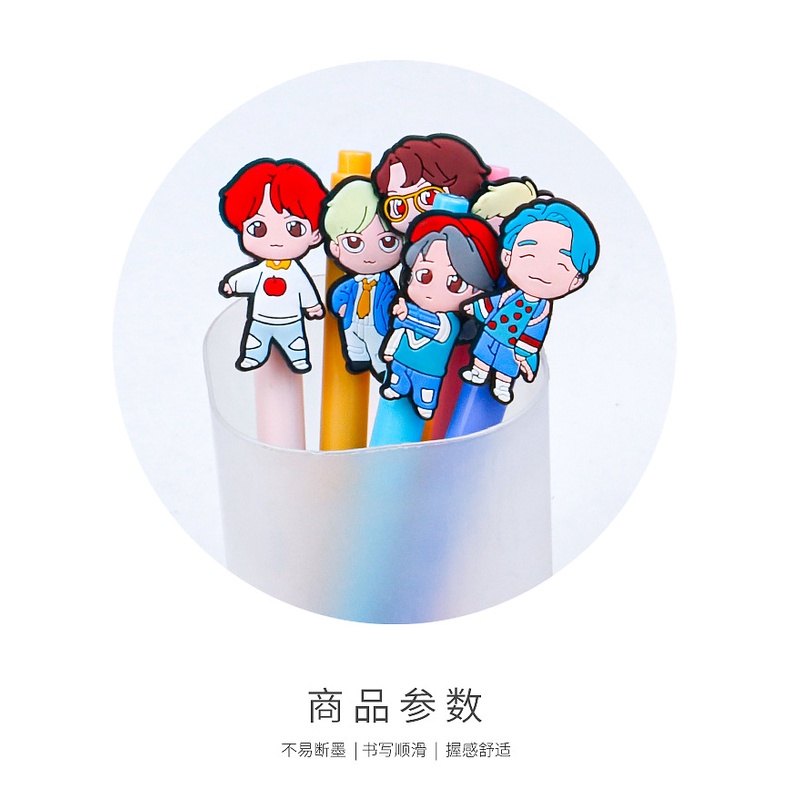Bút Mực gel Mềm Hình BTS Hoạt Hình Dễ Thương Cho Học Sinh