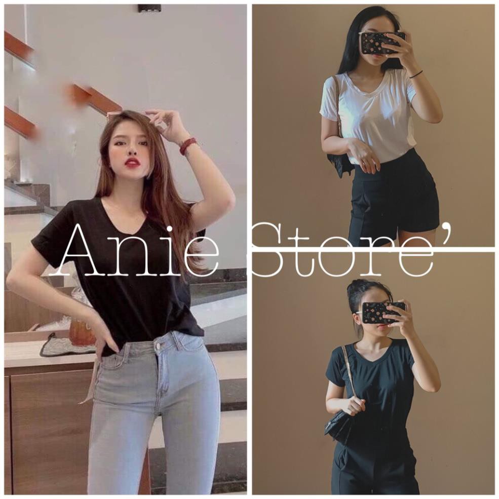 Áo Phông Nữ Cổ Tim 🦋 Áo Thun Trơn Cộc Tay 2 Màu 🦋 . *