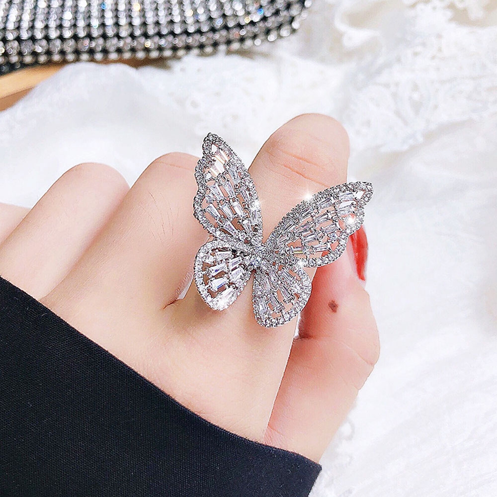 Nhẫn Hình Bướm Đính Đá Zircon Lấp Lánh Xinh Xắn
