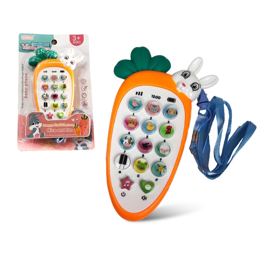 Điện Thoại Thỏ Đồ Chơi Tặng Pin Và Dây Đeo Cổ Cao Cấp Cho Bé