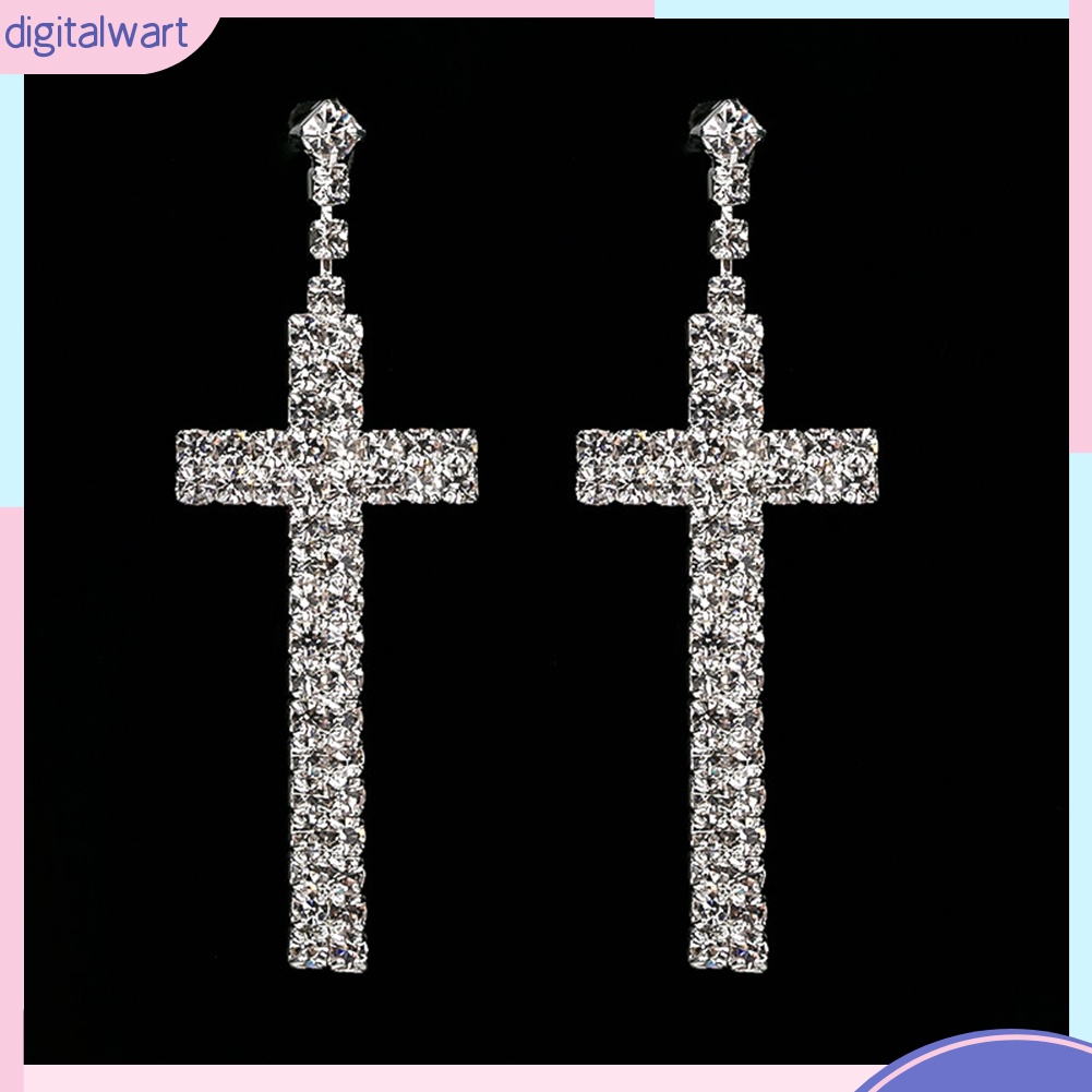 Khuyên Tai Chữ Thập Đính Đá Thời Trang Cho Nữ