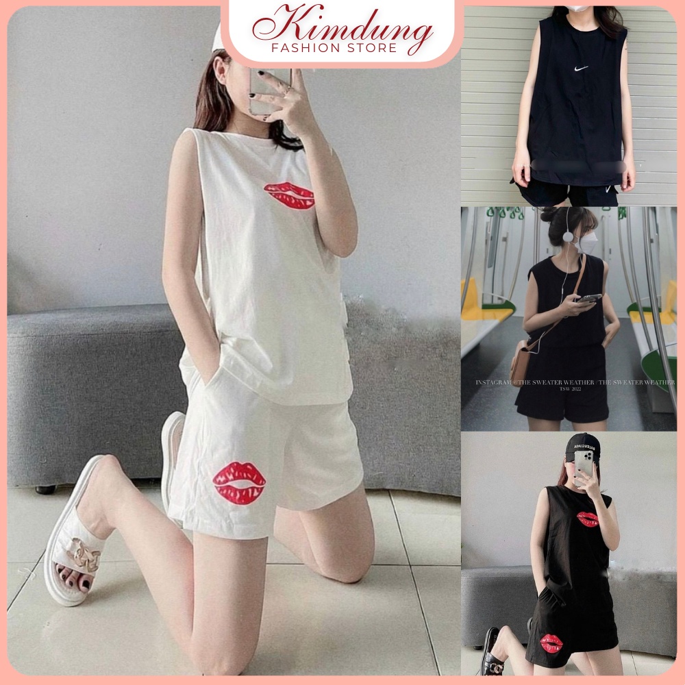 Sét bộ ba lỗ tanktop nữ chất cotton phom rộng thể thao unisex, set đồ tập gym , sát nách phong cách Hàn Quốc