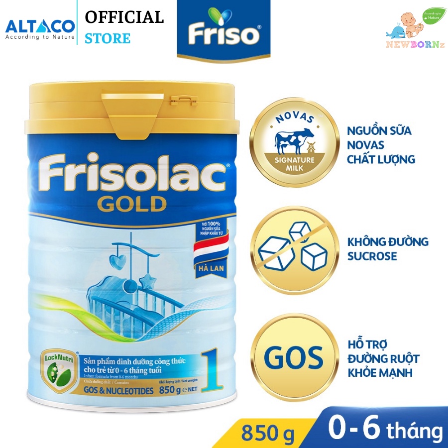 Sữa bột Frisolac Gold 1 850g- Dùng cho trẻ từ 0-6 tháng tuổi dễ tiêu hoá dễ hấp thu- NewbornZ