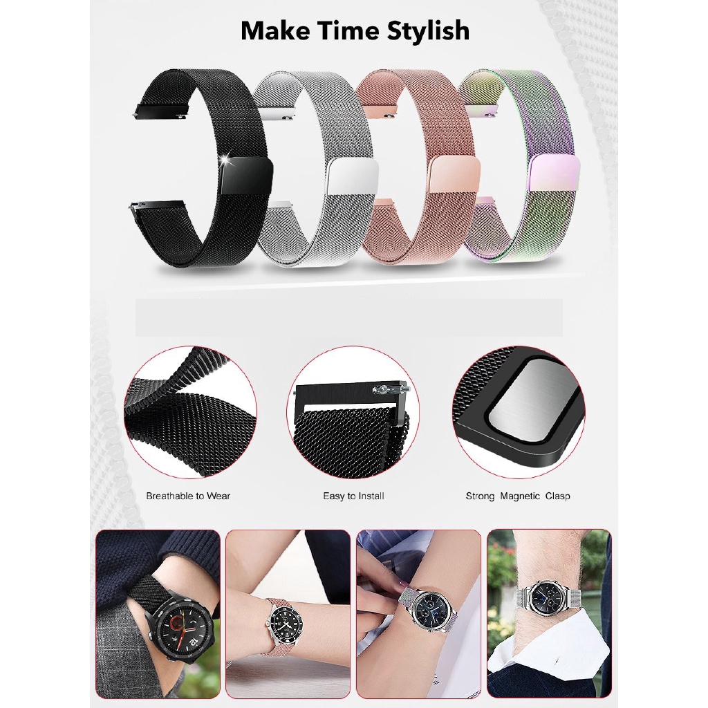 Dây Đeo Tay Thay Thế Bằng Thép Không Gỉ Có Khóa Nam Châm Kèm Khung Cho Amazfit Gtr 47mm