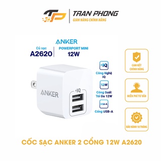 Cốc Sạc 2 Cổng Anker PowerPort Mini 12W A2620 - Bảo Hành 18 Tháng, Hàng Chính Hãng