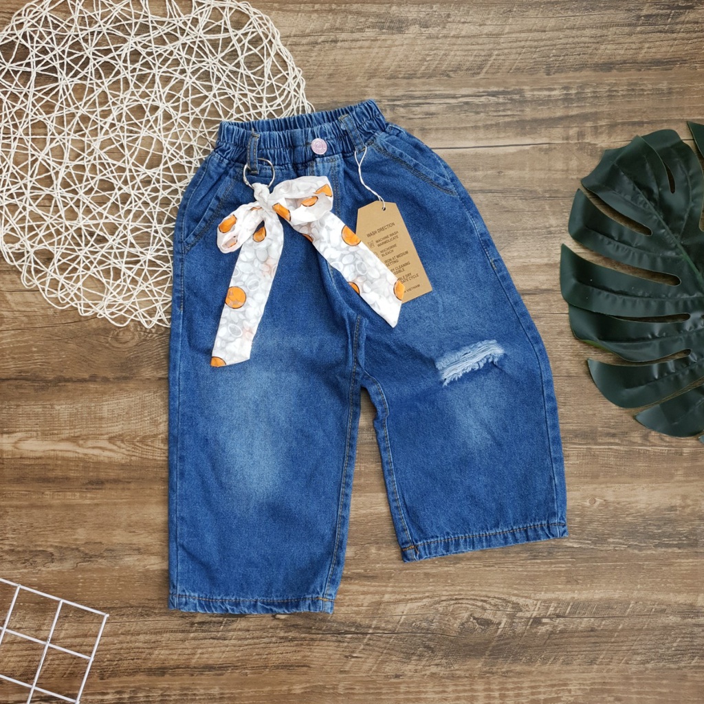 Quần Jean Bé Gái, Quần Jean Ống Rộng Cho Bé Gái Size Đại Kèm Nơ Dễ Thương