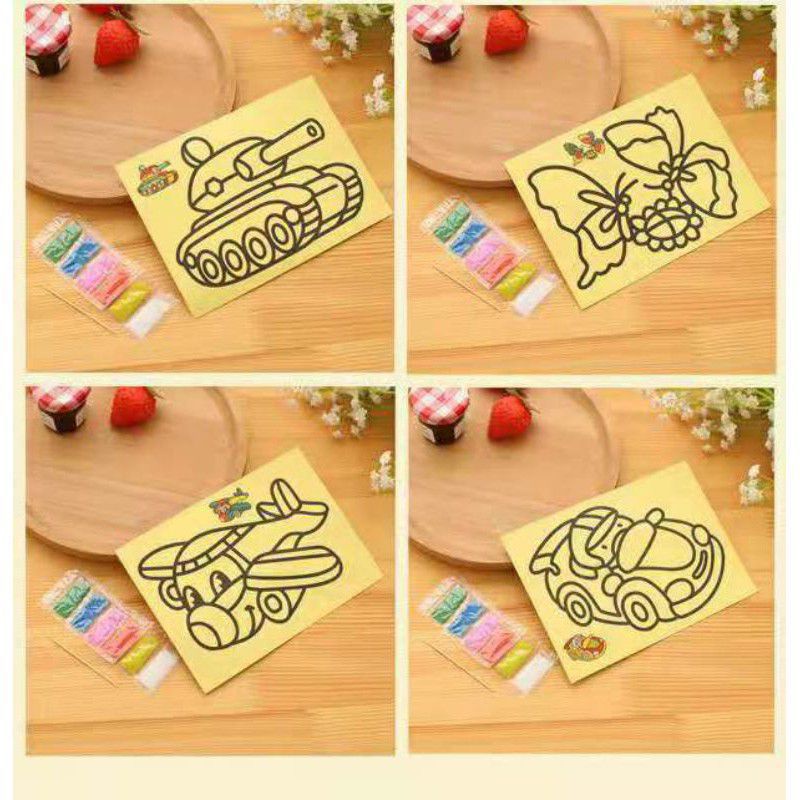 { SALE SỐC} Vỉ 20 Tờ Tranh Tô Màu Cát Nhiều Mẫu Cho Bé Thoả Sức Vui Chơi